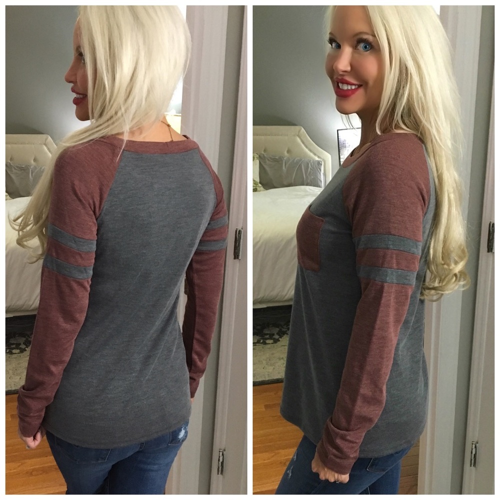 ❤️LAST 1! Darling Faded Charcoal/Wine Tunic! - Picture 2 of 2